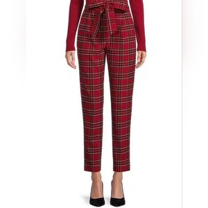 Antonio Melani Natalia Tartan Plaid Print Paper Bag Waist Belted Pants